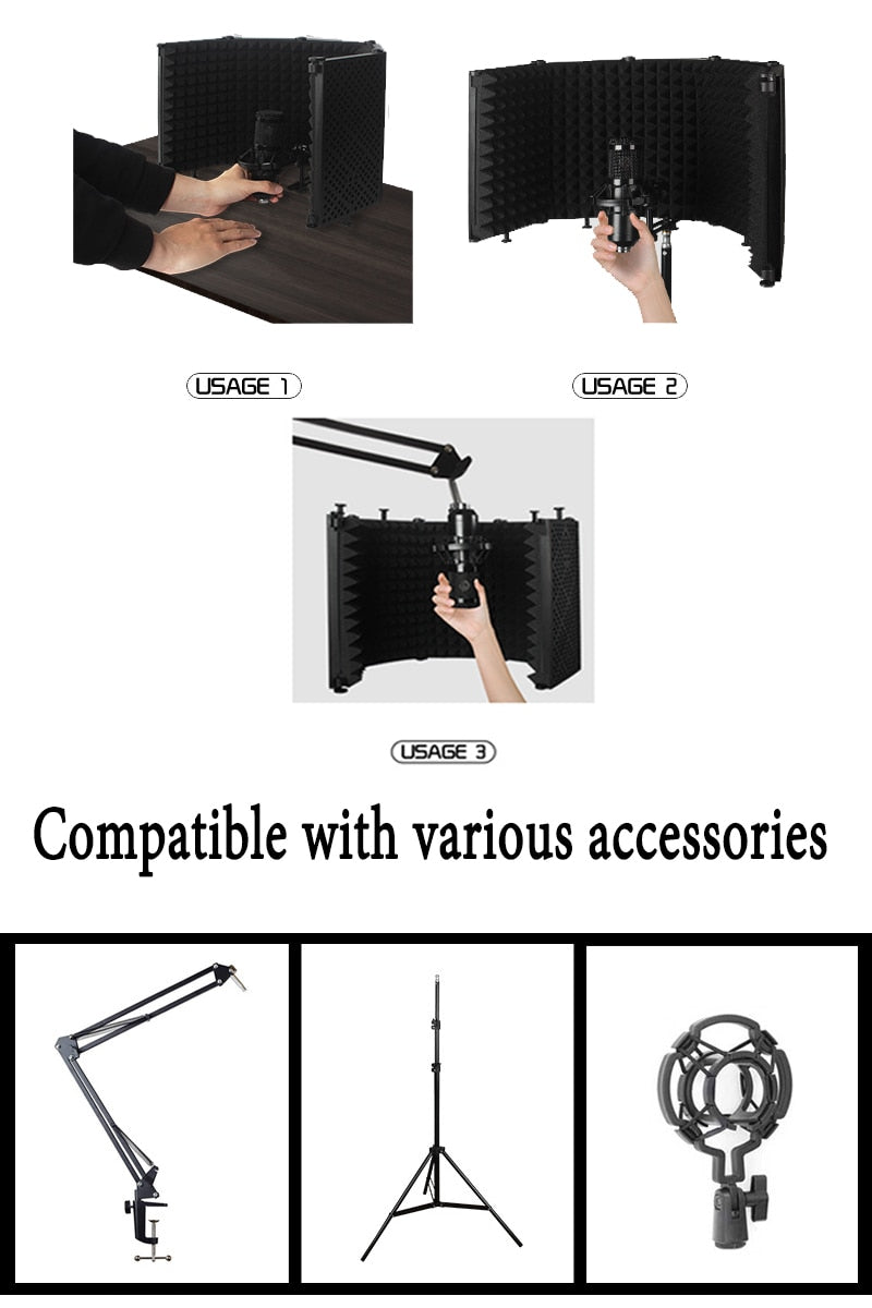 Bouclier d'isolation de microphone portable, bouclier insonorisant pour micro, mousse insonorisante, filtre de réflexion, audio statique