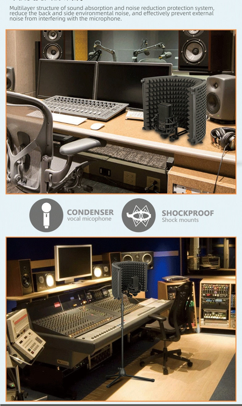 Bouclier d'isolation de microphone portable, bouclier insonorisant pour micro, mousse insonorisante, filtre de réflexion, audio statique