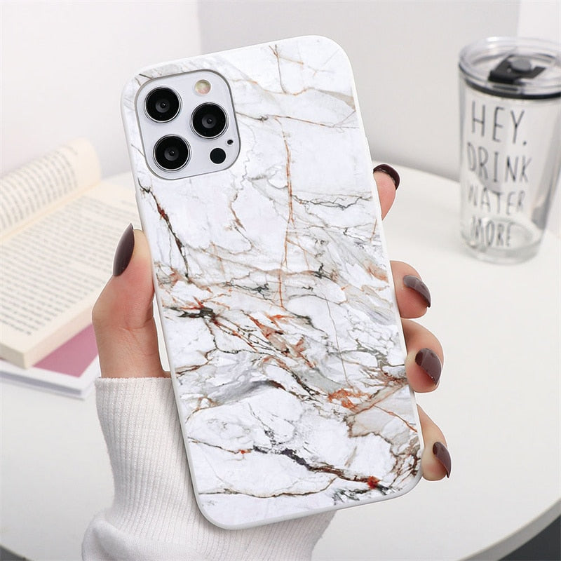 Marble Case For iPhone 13 11 12 14 Pro XS Max Mini XR X 10 Soft Silicone Cover For iPhone 6 6s 7 8 Plus SE 2022 2020 Fundas Etui