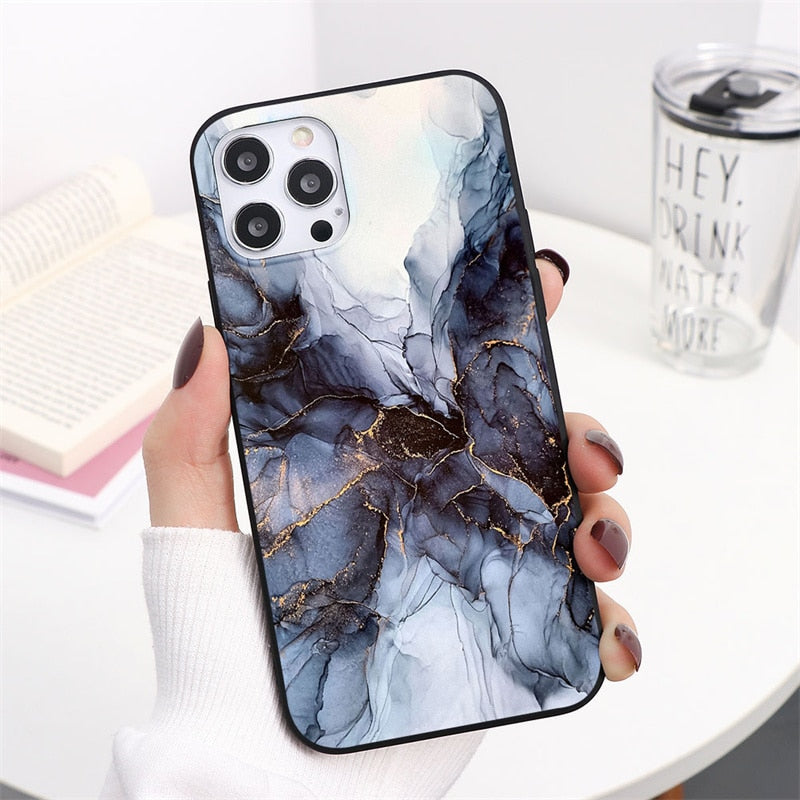 Marble Case For iPhone 13 11 12 14 Pro XS Max Mini XR X 10 Soft Silicone Cover For iPhone 6 6s 7 8 Plus SE 2022 2020 Fundas Etui
