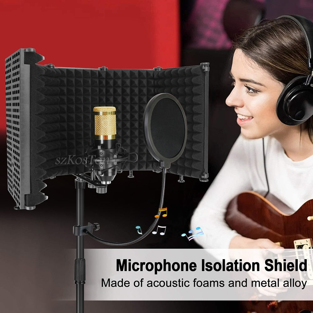 Bouclier d'isolation de filtre anti-pop pour microphone à condensateur avec support Microphone de studio Panneaux de mousse acoustique pliables pour A6V