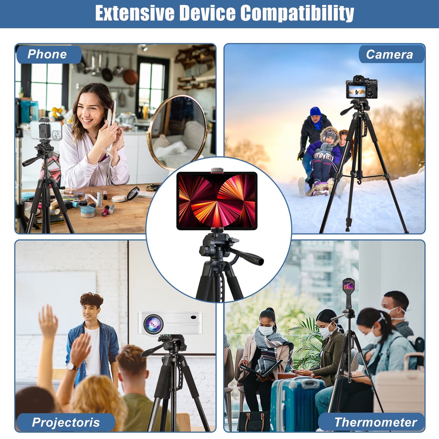 Trépied d'appareil photo 180cm support de téléphone portable léger avec sac de transport à distance sans fil pour iPhone iPad Pro 12.9 "DSLR Vlogging