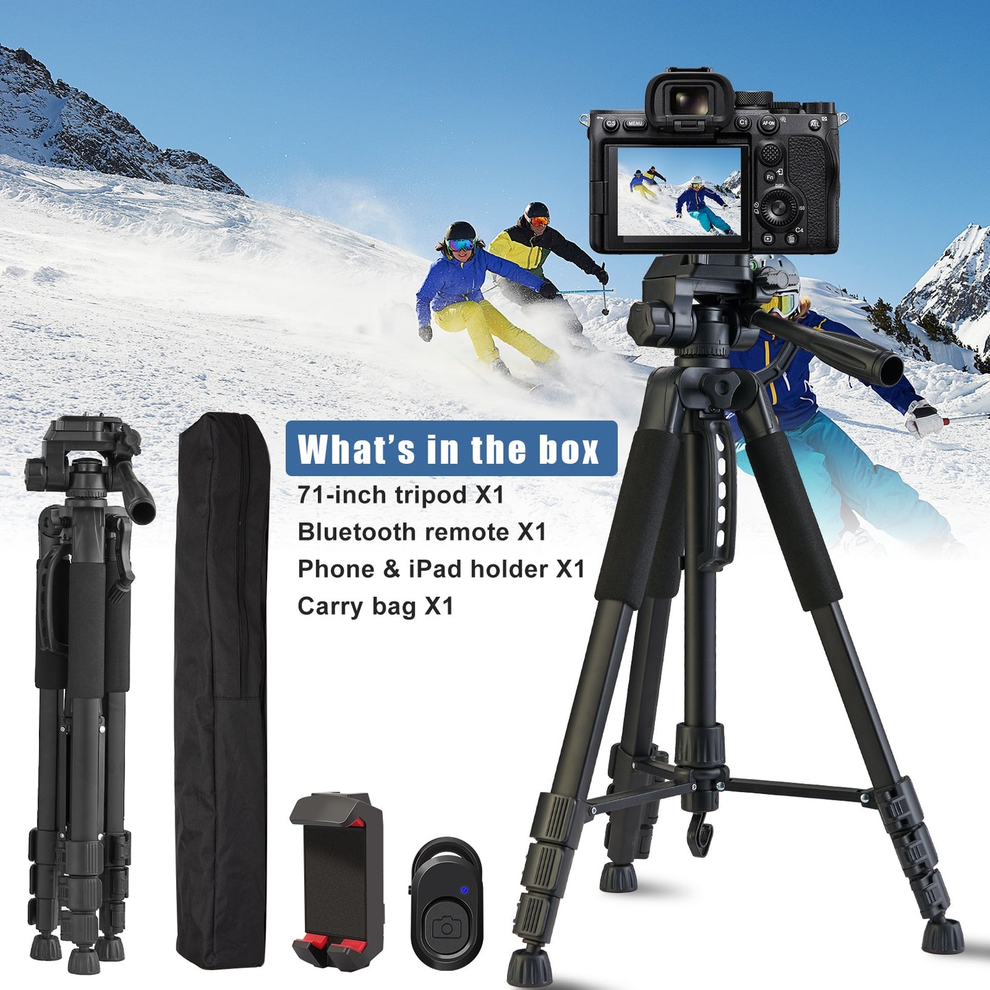 Trépied d'appareil photo 180cm support de téléphone portable léger avec sac de transport à distance sans fil pour iPhone iPad Pro 12.9 "DSLR Vlogging