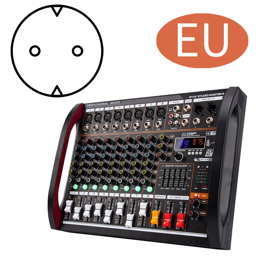 COKYIS-Console d'alimentation Assad à 8 canaux, enregistrement Bluetooth, effet 99 DSP, USB professionnel, centre commercial audio M8