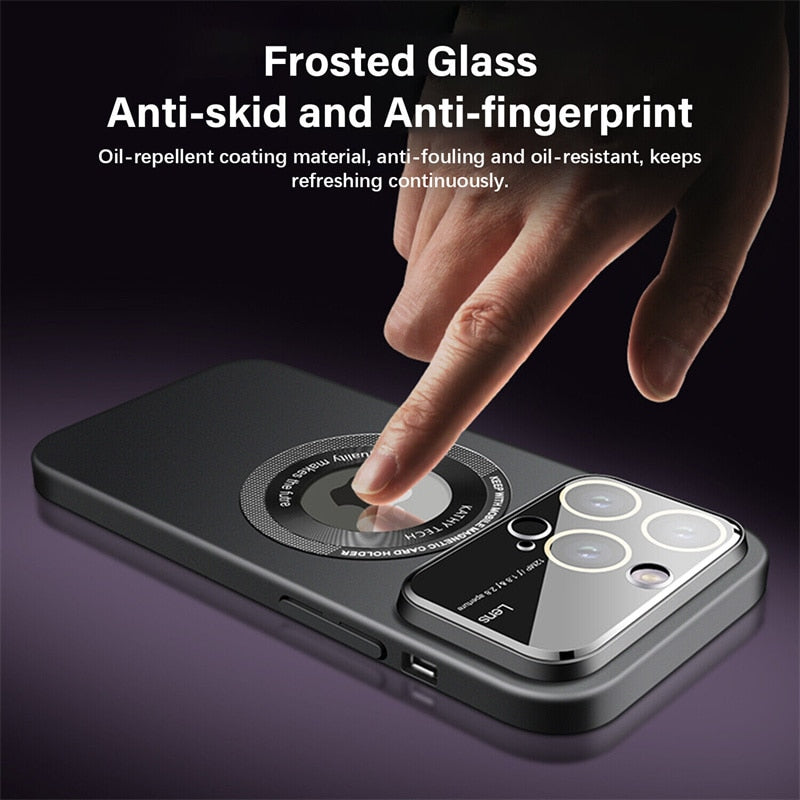 Luxury Magnetic for Magsafe Wireless Charge Matte Case for iPhone 14 13 11 12 Pro Max Plus Big Window Glass Lens Protector Cover