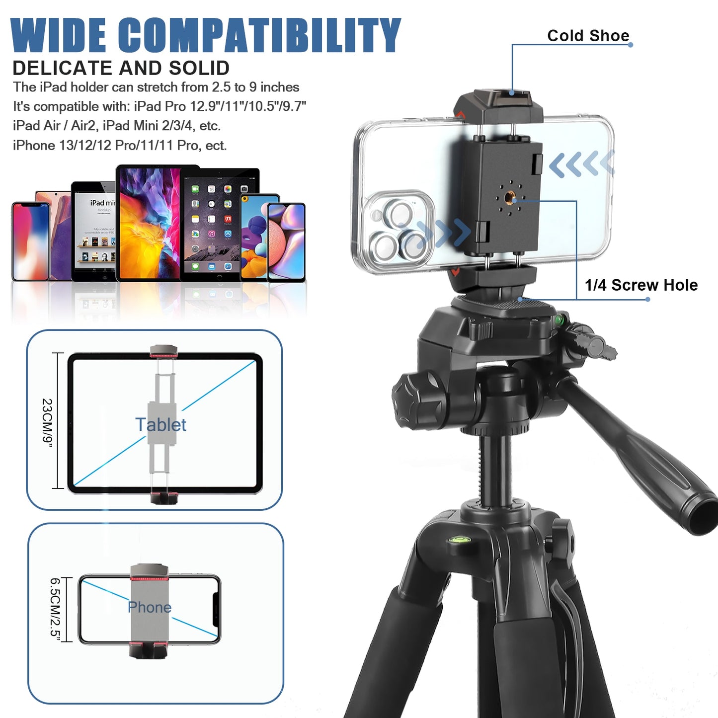 Trépied d'appareil photo 180cm support de téléphone portable léger avec sac de transport à distance sans fil pour iPhone iPad Pro 12.9 "DSLR Vlogging