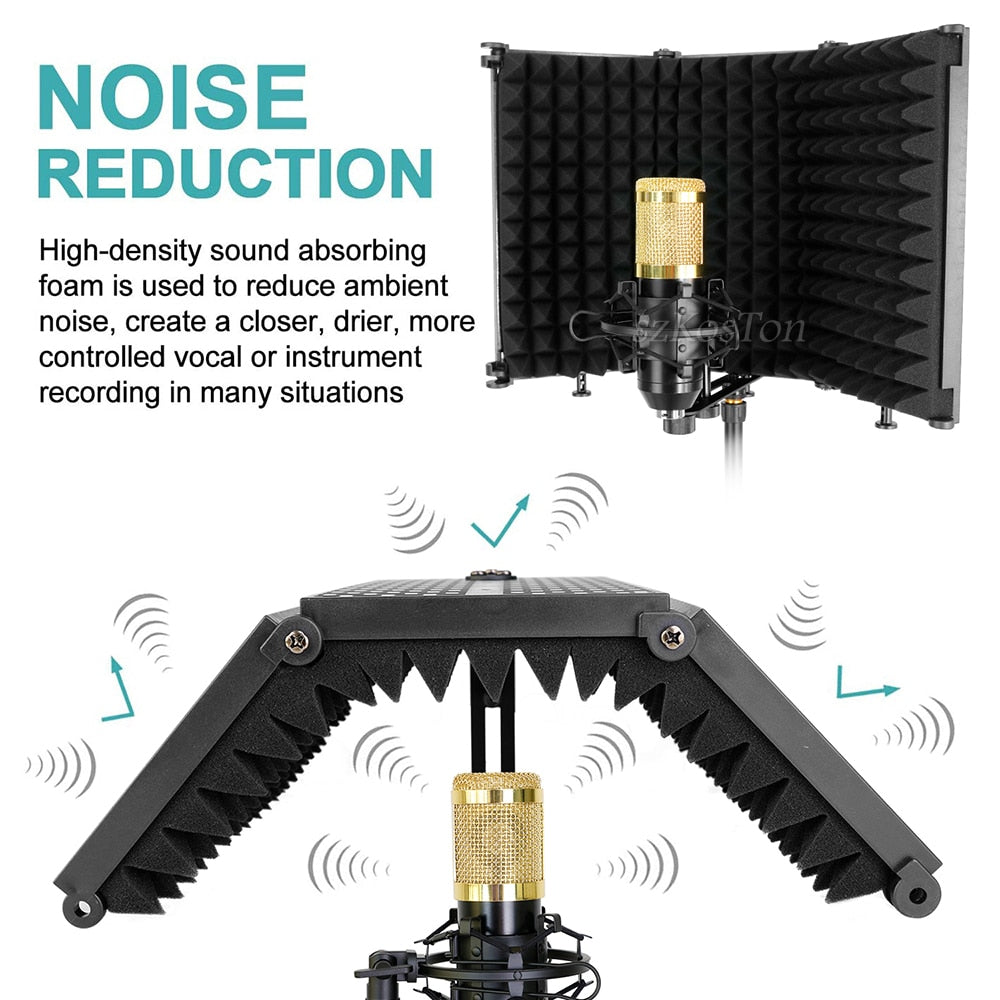 Bouclier d'isolation de filtre anti-pop pour microphone à condensateur avec support Microphone de studio Panneaux de mousse acoustique pliables pour A6V