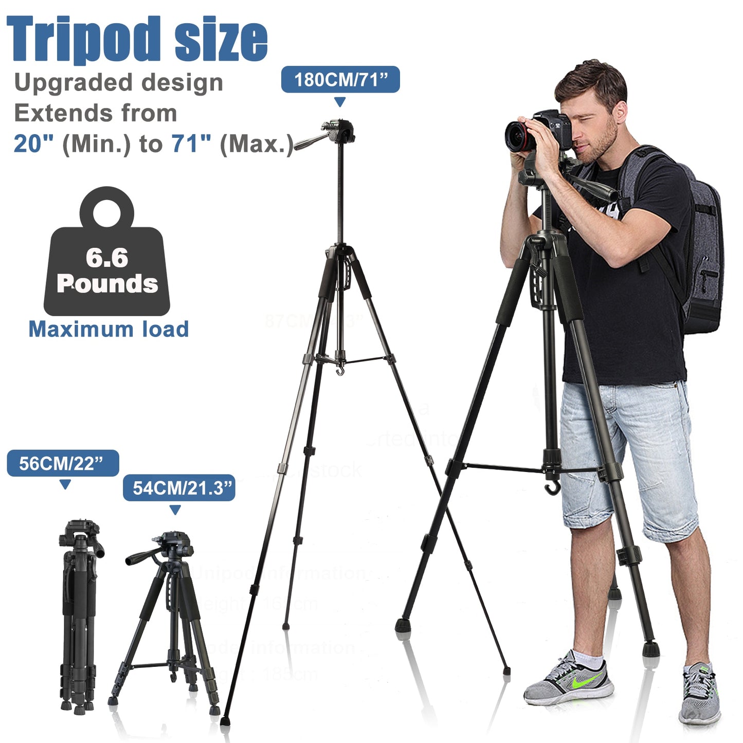 Trépied d'appareil photo 180cm support de téléphone portable léger avec sac de transport à distance sans fil pour iPhone iPad Pro 12.9 "DSLR Vlogging