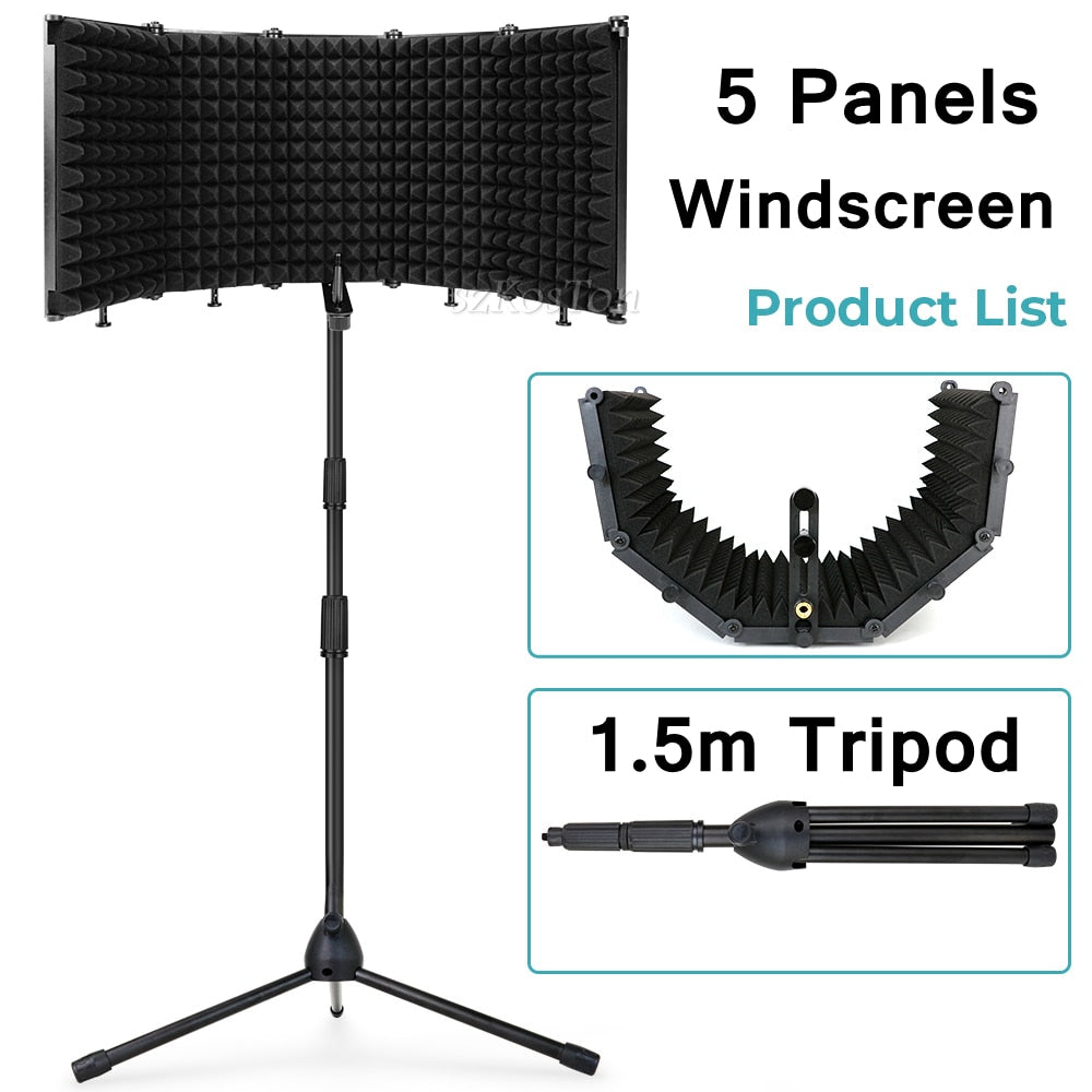 Bouclier d'isolation de filtre anti-pop pour microphone à condensateur avec support Microphone de studio Panneaux de mousse acoustique pliables pour A6V