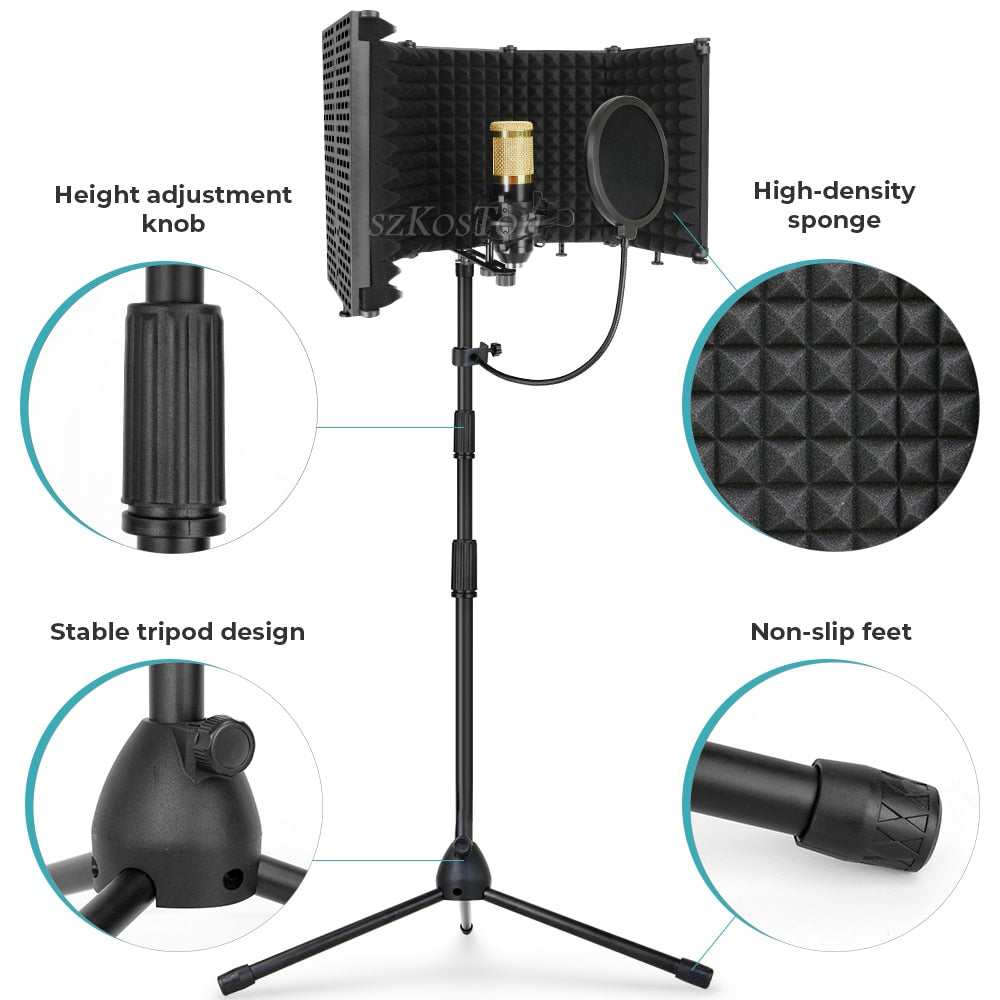 Bouclier d'isolation de filtre anti-pop pour microphone à condensateur avec support Microphone de studio Panneaux de mousse acoustique pliables pour A6V