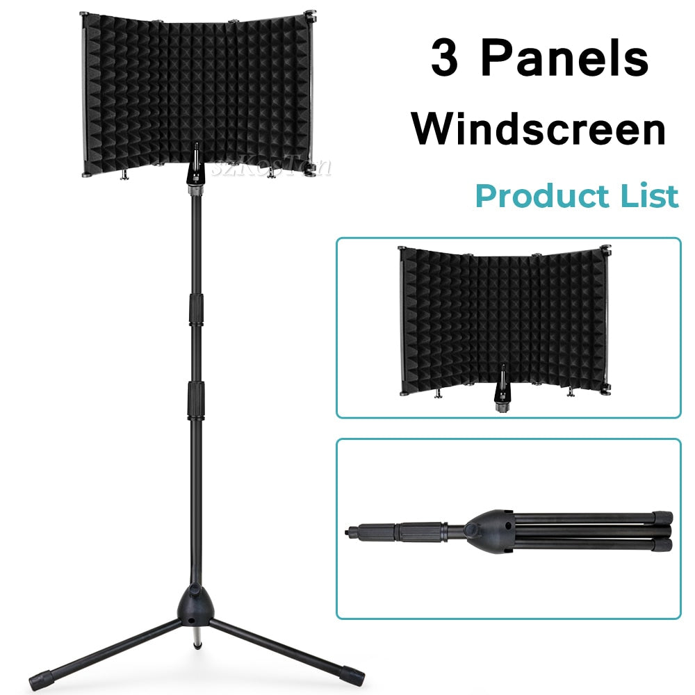 Bouclier d'isolation de filtre anti-pop pour microphone à condensateur avec support Microphone de studio Panneaux de mousse acoustique pliables pour A6V