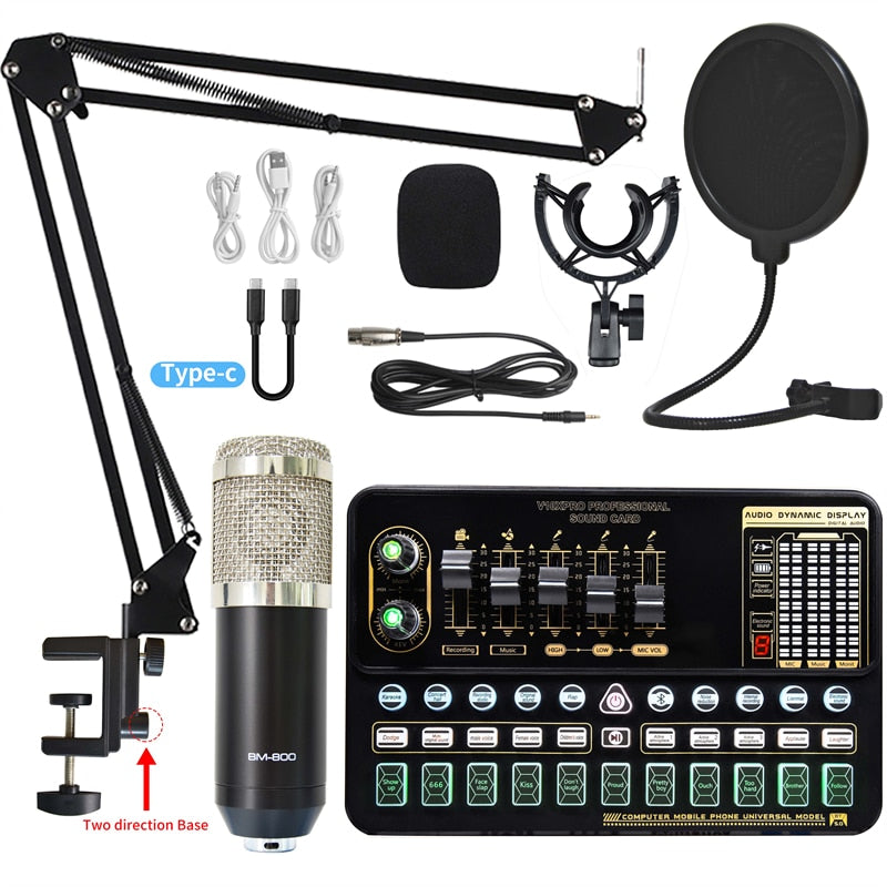 BM 800 ensemble de microphones à condensateur Microphone de Studio professionnel carte son en direct sans fil réglable micro Suspension bras de ciseaux