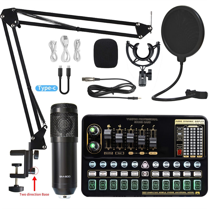 BM 800 ensemble de microphones à condensateur Microphone de Studio professionnel carte son en direct sans fil réglable micro Suspension bras de ciseaux