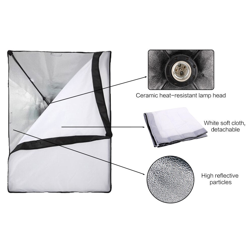 Boîte à lumière pour Studio Photo, Kit d'éclairage avec cadre d'arrière-plan 2x3M 4 pièces support trépied 2M 2 pièces boîte souple réflecteur 4 parapluie