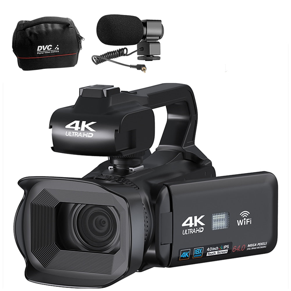 Caméra vidéo 4K caméscope 64MP 60FPS 18X Zoom numérique mise au point automatique Vlogging caméra vidéo WiFi pour caméscope YouTube en direct