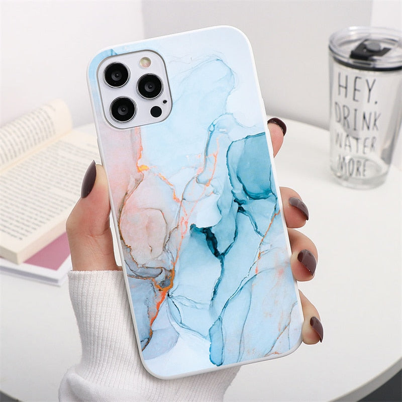 Marble Case For iPhone 13 11 12 14 Pro XS Max Mini XR X 10 Soft Silicone Cover For iPhone 6 6s 7 8 Plus SE 2022 2020 Fundas Etui