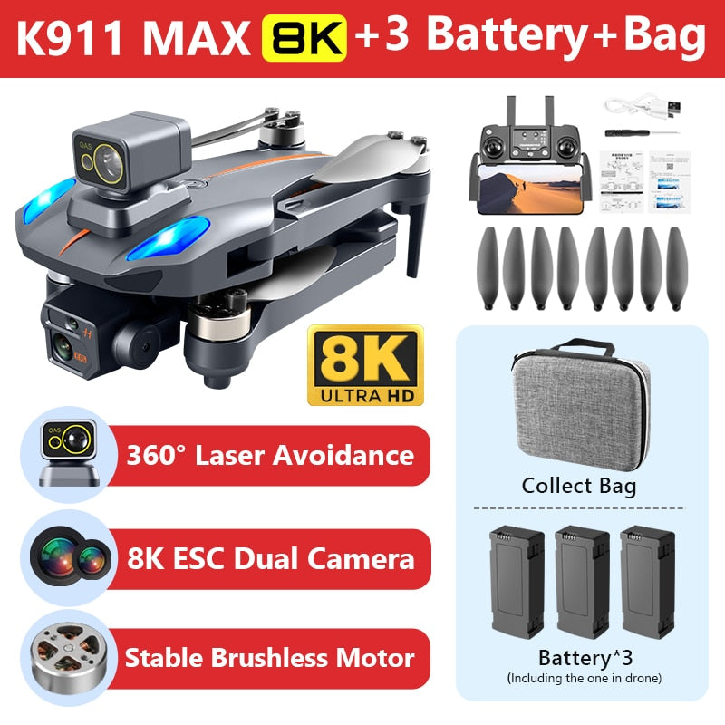 K911 MAX Drone 4K professionnel double caméra HD 5G WIFI GPS Dron 360 évitement d'obstacles moteur sans balai FPV RC quadrirotor