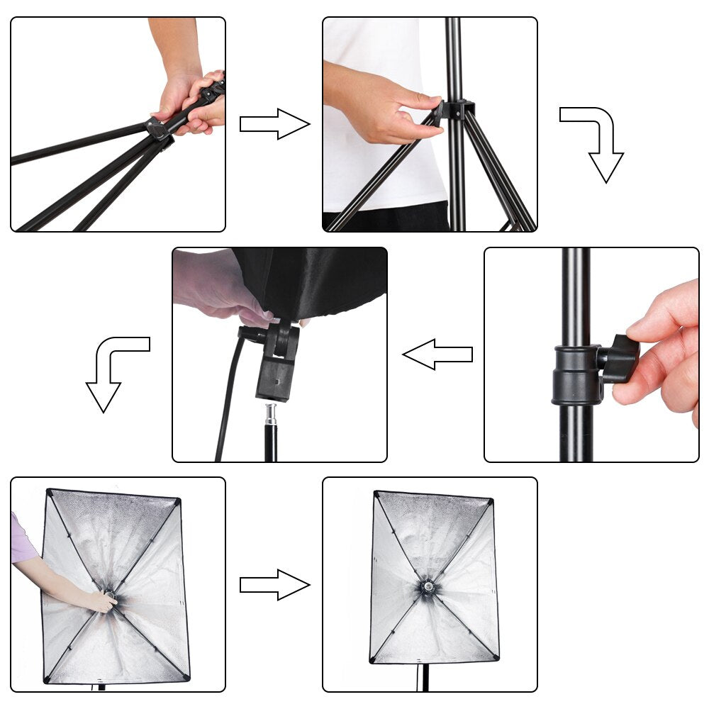 Boîte à lumière pour Studio Photo, Kit d'éclairage avec cadre d'arrière-plan 2x3M 4 pièces support trépied 2M 2 pièces boîte souple réflecteur 4 parapluie