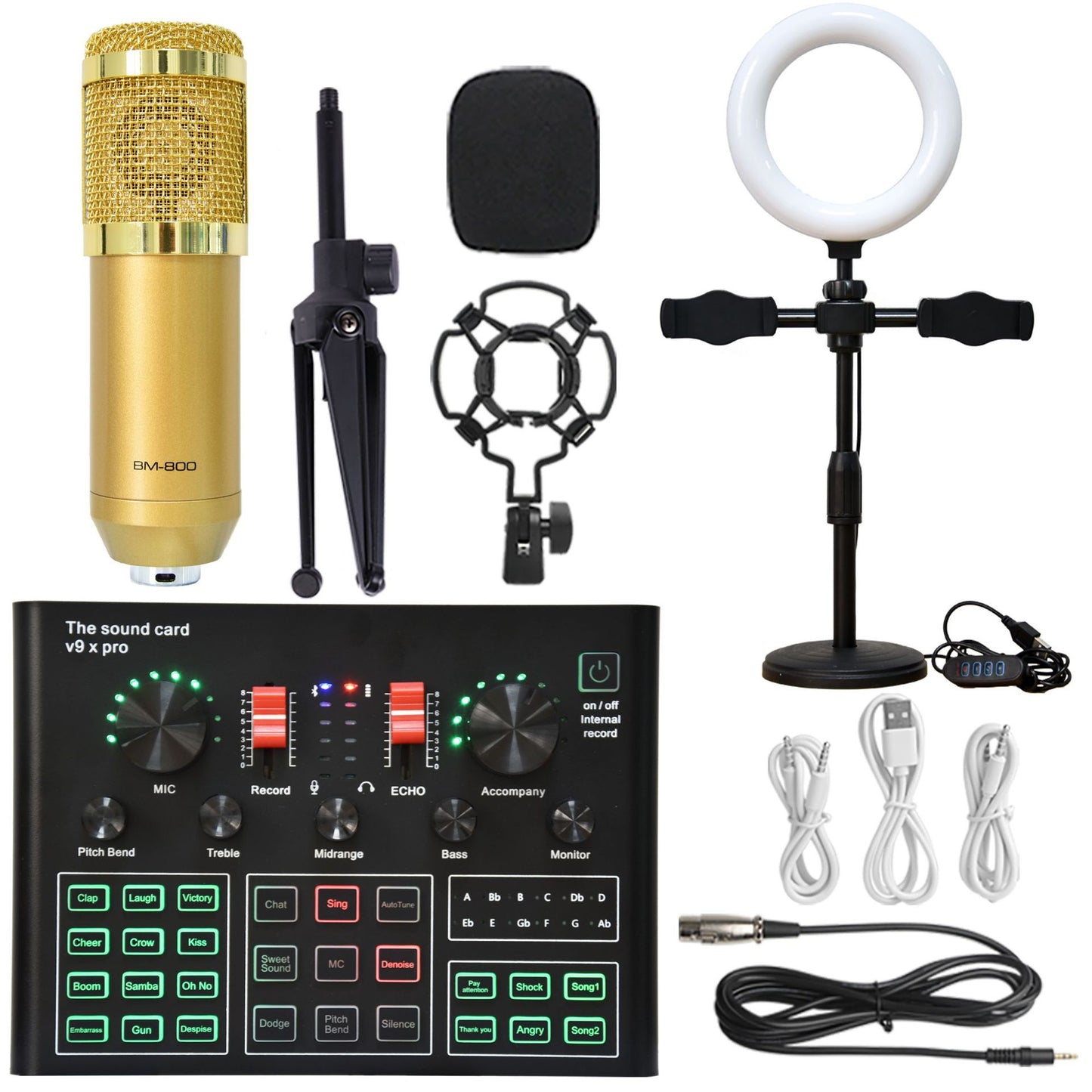 V9XPro BM800 Sound Card Studio Music Set Mixer Noise Reduction Portable Microphone Voice Live Broadcast for Phone PC Record
