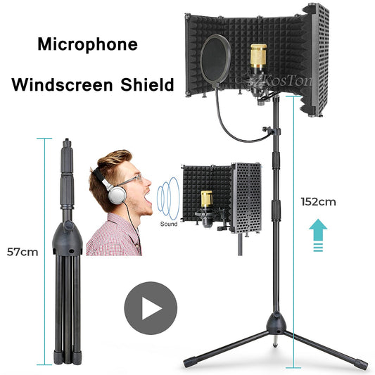 Microphone pliable avec filtre anti-pop, trépied de sol, condensateur, kits de pare-vent, bouclier d'isolation pour micro bm800, pare-brise