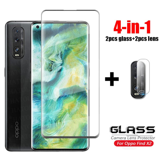 Verre 4-en-1 sur Find X2 Verre trempé Oppo Find X2 X3 Pro Neo 3D Full Curved Cover Glass Camera Lens Protecteur d'écran Find X2