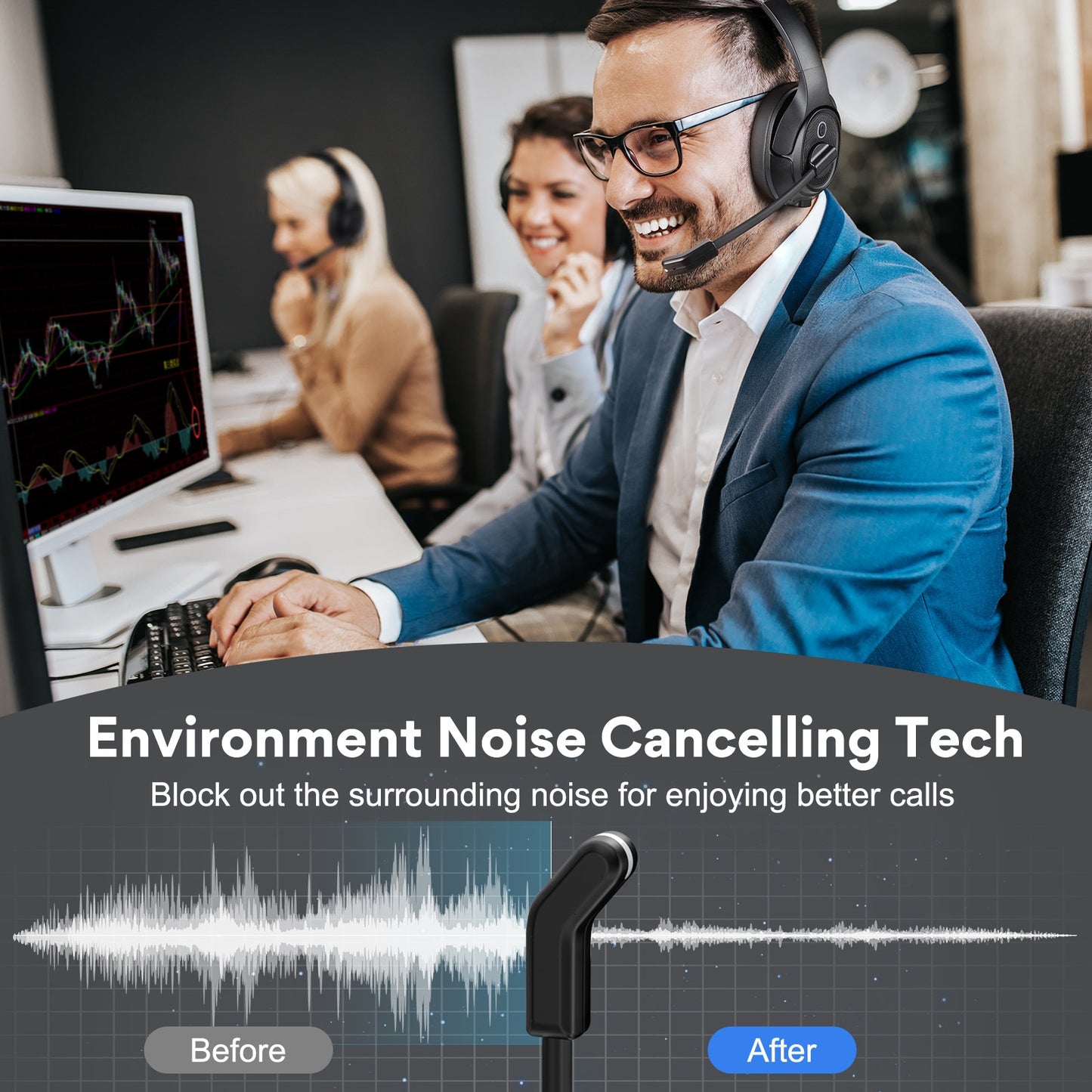 EKSA H6 casque sans fil avec Dongle AI micro antibruit environnemental pour entreprise Bluetooth 5.0 pour casque de centre d'appel