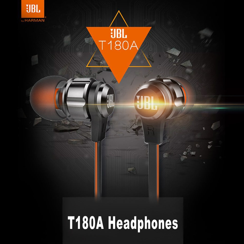 JBL T180A écouteurs stéréo intra-auriculaires 3.5mm casque de jeu Sport filaire écouteurs basses pures mains libres avec Microphone