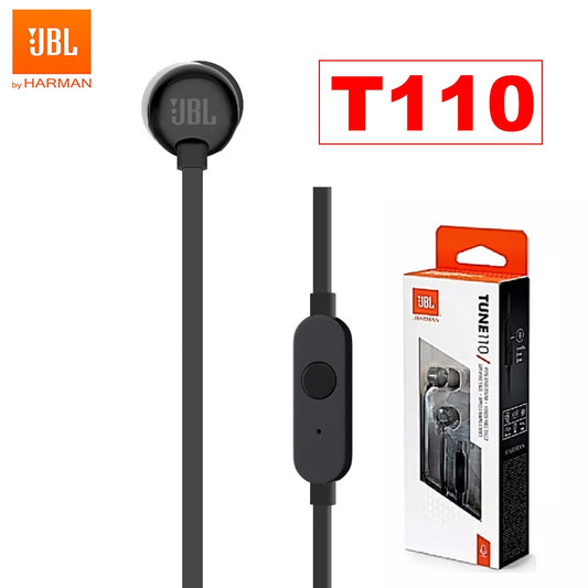 JBL T110 – Ecouteurs intra-auriculaires filaires – Son Pure Bass de JBL et bouton de contrôle – Connectivité : câble Jack 3,5 mm – Couleur : Noir