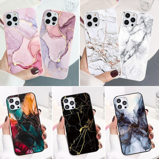 Marble Case For iPhone 13 11 12 14 Pro XS Max Mini XR X 10 Soft Silicone Cover For iPhone 6 6s 7 8 Plus SE 2022 2020 Fundas Etui