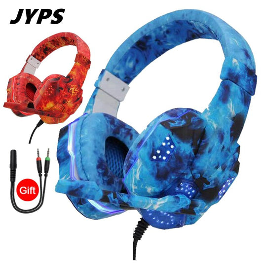 New Camouflage LED PC Gamer Headsets with Microphone, Adults kids Stereo Bass Cell Phone Gaming Wired Headphones For CS PS4PS5  Xbox