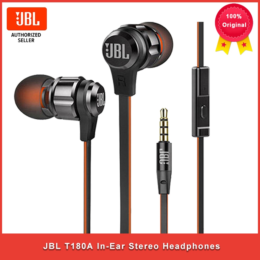 JBL T180A écouteurs stéréo intra-auriculaires 3.5mm casque de jeu Sport filaire écouteurs basses pures mains libres avec Microphone