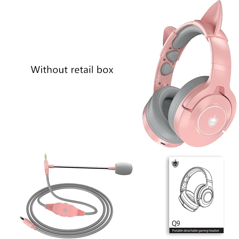 Meilleur cadeau casque de jeu sans fil avec oreilles de chat mignon micro détachable filaire pour casque Bluetooth PS5/PS4/PC/commutateur pour téléphone