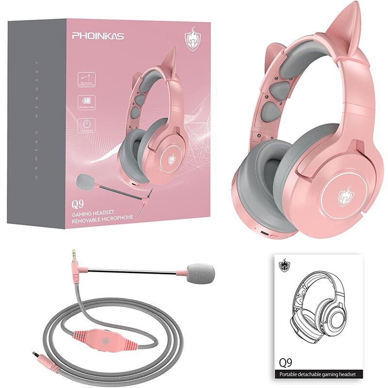 Meilleur cadeau casque de jeu sans fil avec oreilles de chat mignon micro détachable filaire pour casque Bluetooth PS5/PS4/PC/commutateur pour téléphone