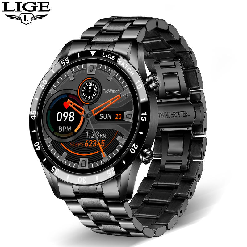 LIGE 2022 Full Circle Touch Screen Steel Band Luxury Bluetooth Call Men Smart Watch Waterproof Sport Activity Fitness Watch+Box