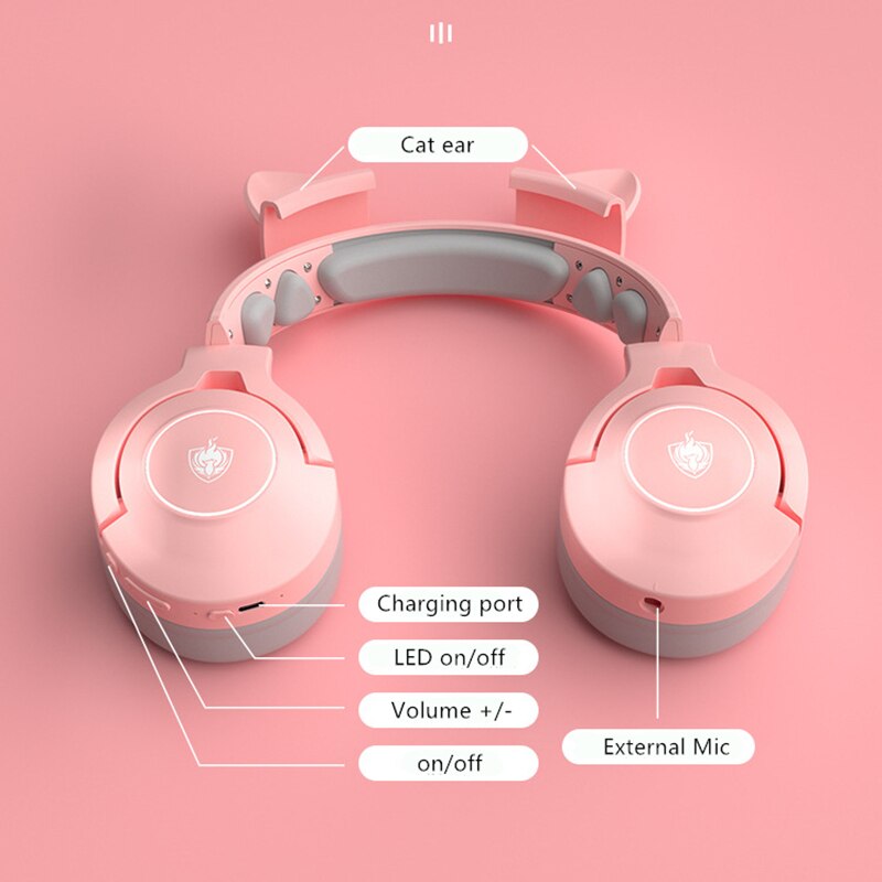 Meilleur cadeau casque de jeu sans fil avec oreilles de chat mignon micro détachable filaire pour casque Bluetooth PS5/PS4/PC/commutateur pour téléphone