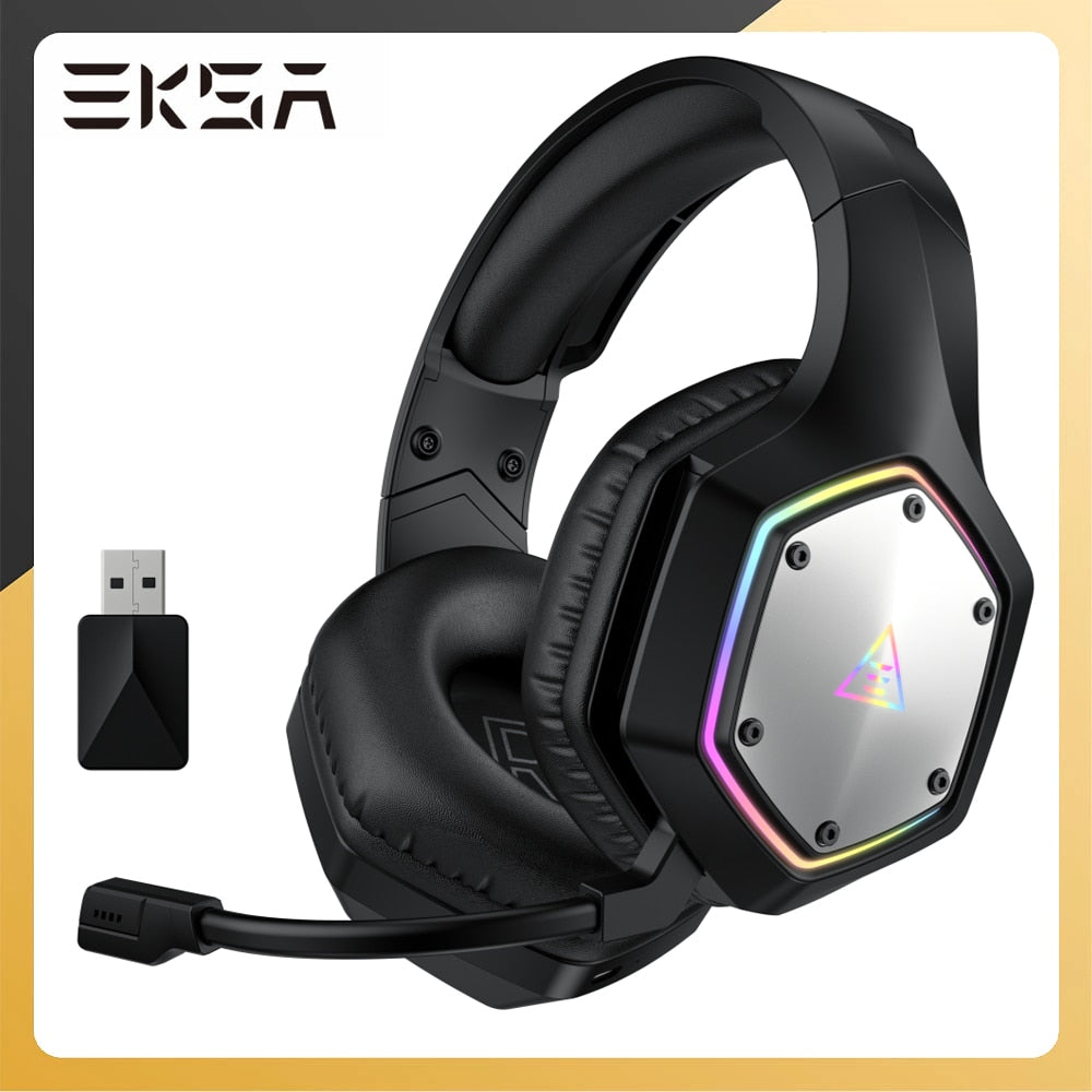 EKSA Casque de jeu sans fil 7.1 Surround 2,4 GHz filaire E1000 WT RGB Casque Gamer avec écouteurs ENC pour PC/PS4/PS5/Xbox One