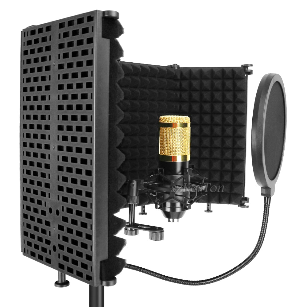 Bouclier d'isolation de filtre anti-pop pour microphone à condensateur avec support Microphone de studio Panneaux de mousse acoustique pliables pour A6V